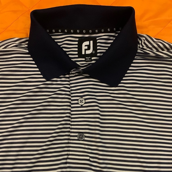 FootJoy Navy and White Striped Polo Shirt - Picture 1 of 7